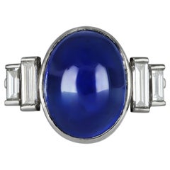 Art Deco natural Ceylon cabochon sapphire and diamond ring.