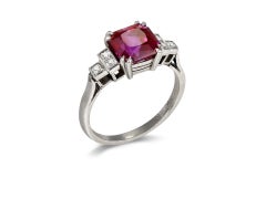 Art deco natural Burmese ruby and diamond ring, circa 1935.