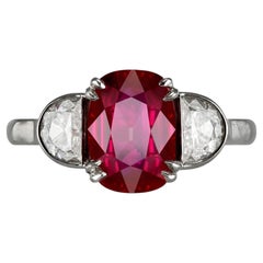 Ruby and diamond three stone ring, circa 1990
