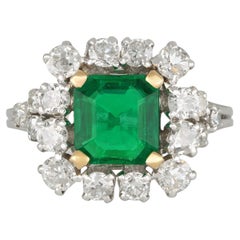 Vintage Colombian emerald and diamond cluster ring, French, circa 1960