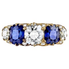 Victorian sapphire and diamond five stone ring, circa 1890