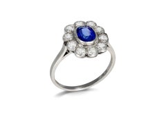 Kashmir sapphire and diamond cluster ring, Austrian, early 20th Century