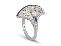 Art Deco Egyptian Revival sapphire and diamond ring, circa 1935.