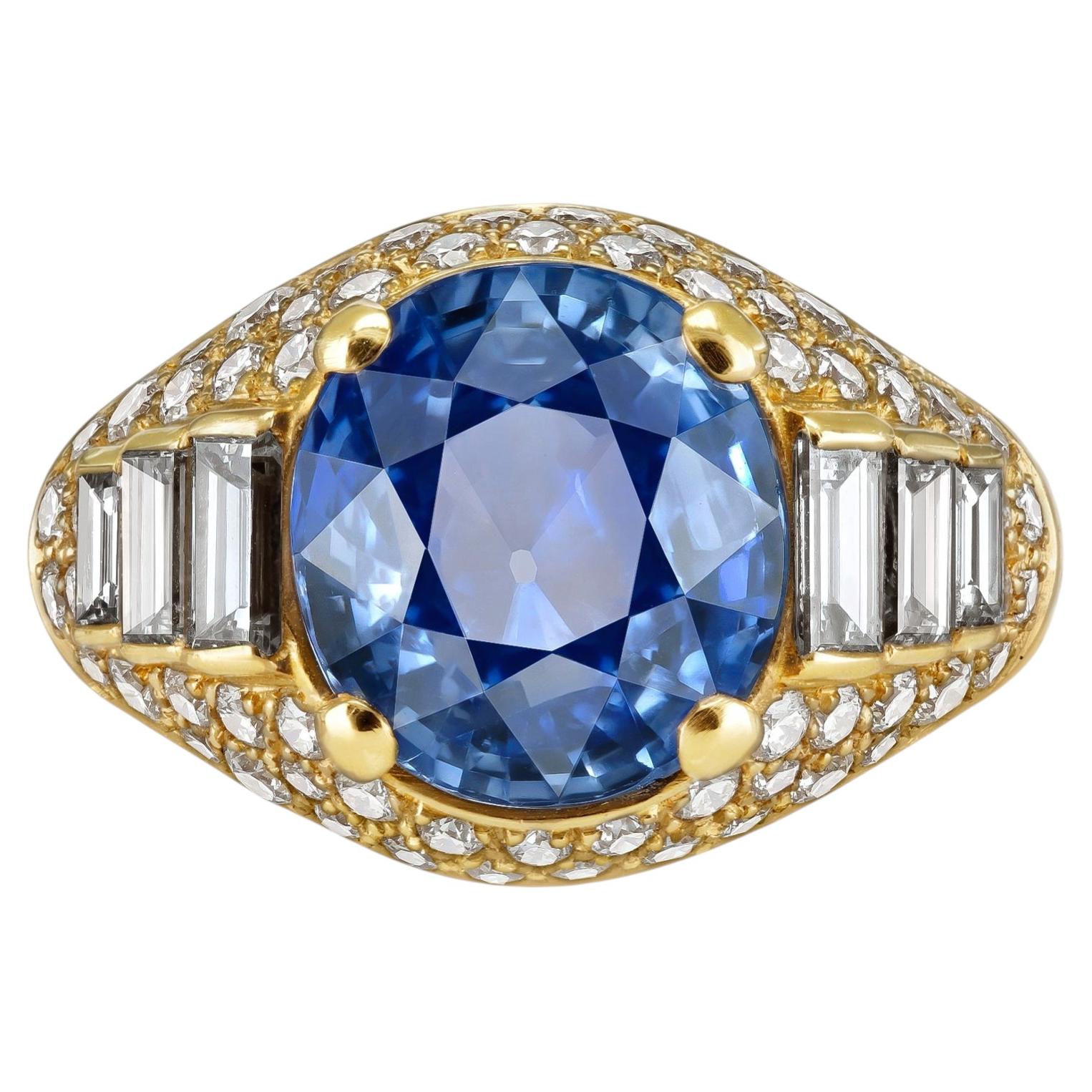 Bague Bulgari "Trombino" en saphir de Ceylan et diamants, vers 1980.
