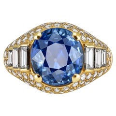 Bulgari Ceylon sapphire and diamond 'Trombino' ring, circa 1980.