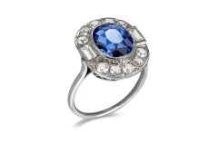 Burmese sapphire and diamond cluster ring, early 20th Century.
