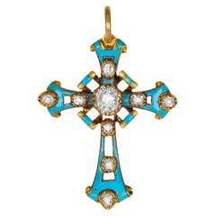 Kreuzanhänger aus Diamanten und Emaille, Ende des 19. Jahrhunderts.