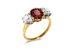 Burmese Spinel and Diamond three stone ring, early 20th Century.