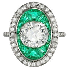 Antique Old Mine Cut Diamond and Emerald Ring, circa 1920