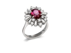 Ruby and Diamond Coronet Cluster Ring, circa 1970