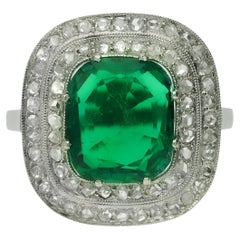 Natural Colombian Emerald and Diamond Coronet Cluster Ring, circa 1920