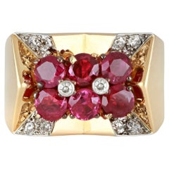 Natural Burmese Ruby and Diamond Cocktail Ring by Boucheron, circa 1945