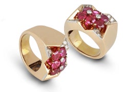Natural Burmese Ruby and Diamond Cocktail Ring by Boucheron, circa 1945