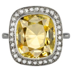 Ceylon Yellow Sapphire and Diamond Coronet Cluster Ring, circa 1920