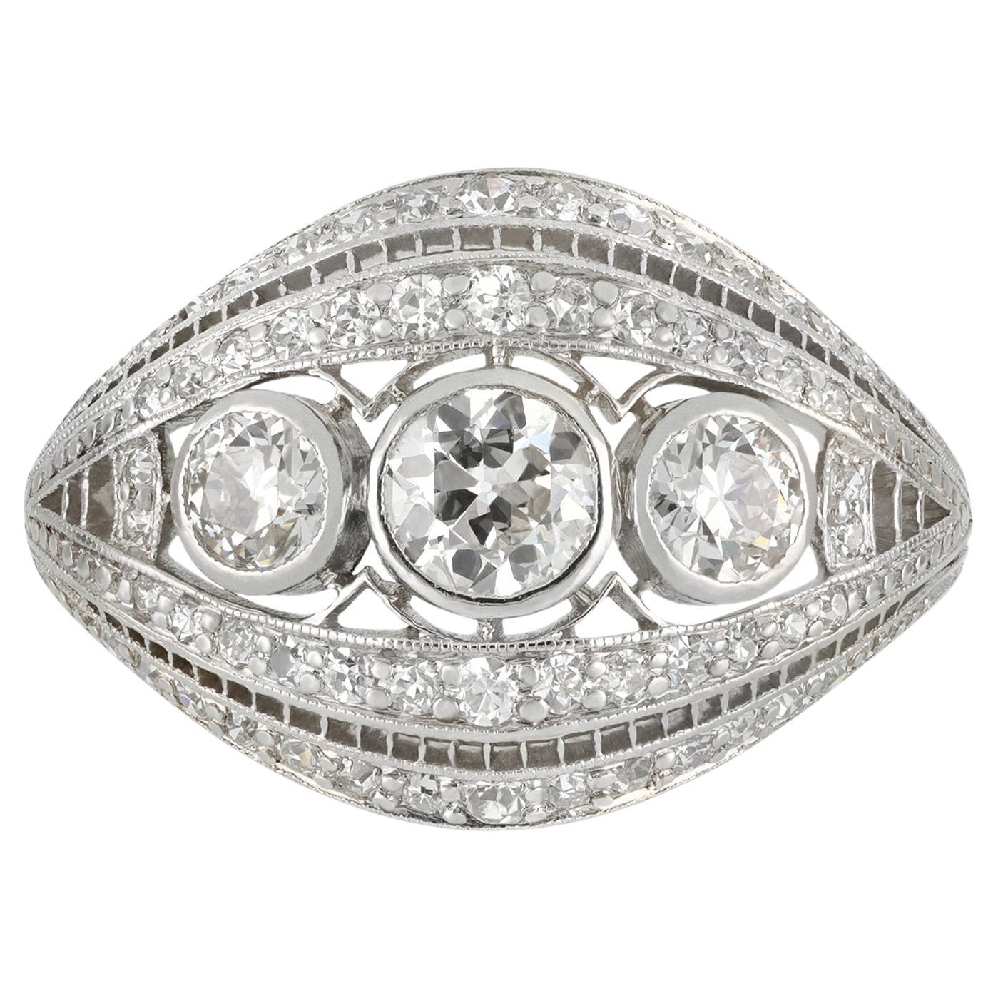 J. E. Caldwell Antique diamond Platinum cluster ring For Sale