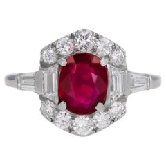 Art Deco Natural Unenhanced Burmese Ruby and Diamond Ring