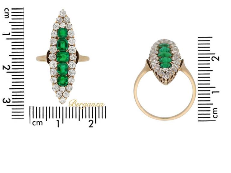 Antique marquise shape emerald and diamond ring, circa 1900. For Sale ...