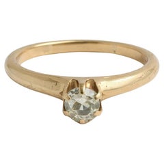 Rare F.H. 14kt Yellow Gold Old Mine Cut Diamond Solitaire Ring, ~0.40 ct