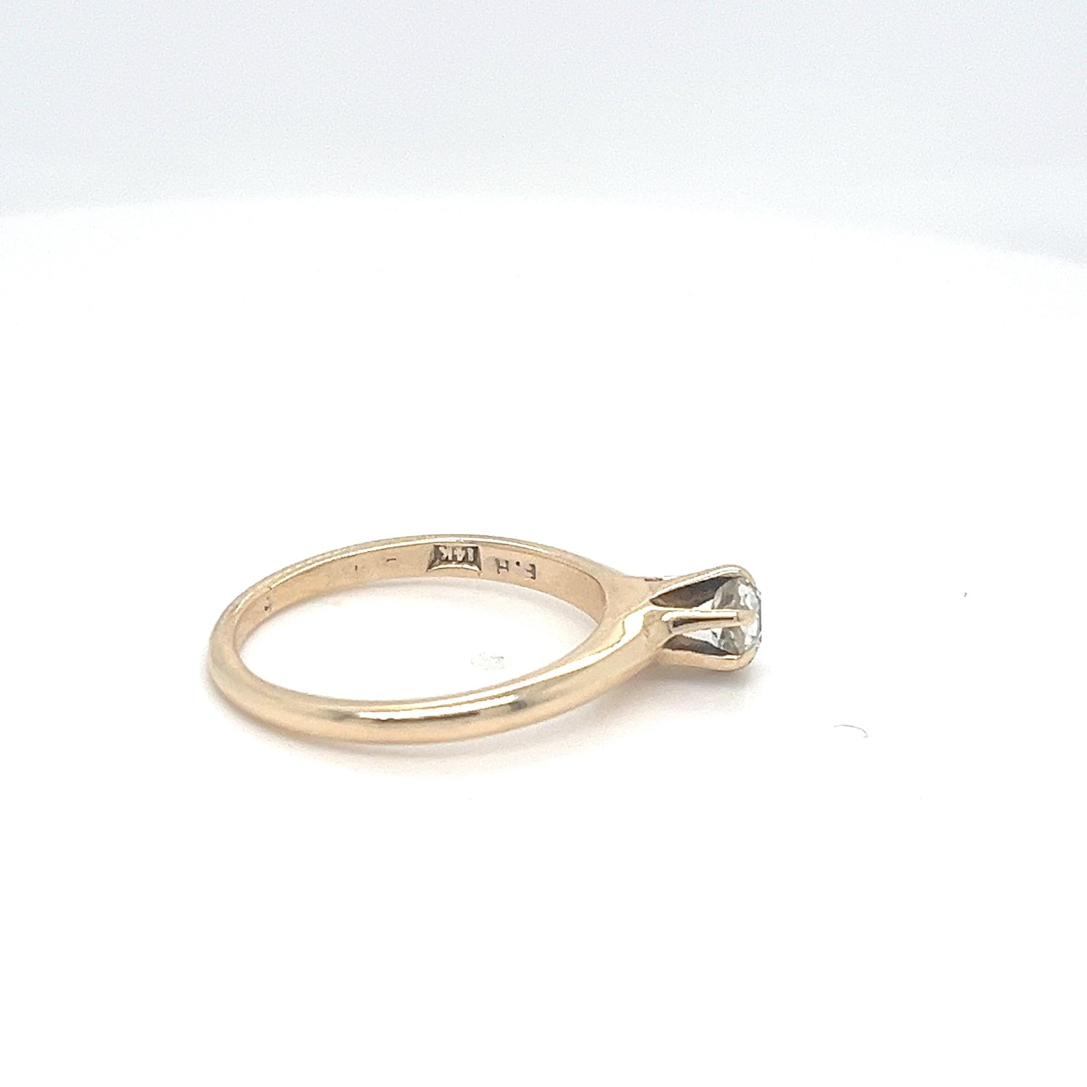 Art déco Rare bague solitaire en or jaune 14kt de H. H. Diamonds Mine, ~0.40 ct en vente