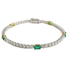 Natural Diamonds & Radiant Green Emeralds, 5.82 Carats, 18k Gold Tennis Bracelet