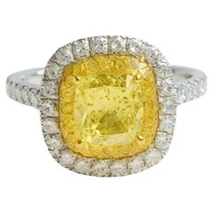 Bague en or 18 carats, diamants naturels jaunes et blancs, 2.30 cts tw.