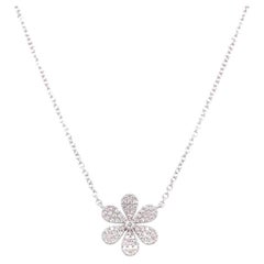 Natural Diamond Flower Pendant in 18K White Gold