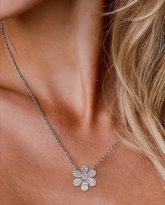 Natural Diamond Flower Pendant in 18K White Gold