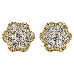 Orecchini a bottone con fiori di diamanti naturali in oro 18 carati, 1,00 carati
