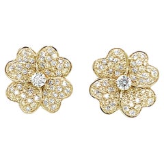 Natural Diamond Clover Stud Earrings in 18K Yellow Gold 1.32ctw