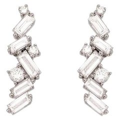 18k White Gold Natural Baguette Diamond Earrings 0.94cts