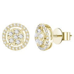 Natural Diamond Halo Stud Earrings, 18K Yellow Gold 1.53 cts