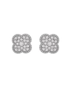 Orecchini a bottone con diamanti naturali a forma di trifoglio in oro bianco 18 carati, 0,36 CTW