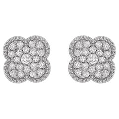 Orecchini a bottone con diamanti naturali a forma di trifoglio in oro bianco 18 carati, 0,36 CTW