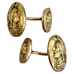 Art Nouveau Antique 1900 Krementz "The Song" 14 Karat Yellow Gold Cufflinks