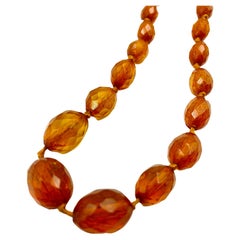 Antique Baltic Honey Colored Amber Necklace, Faceted Cut, Russia, 19th Century
