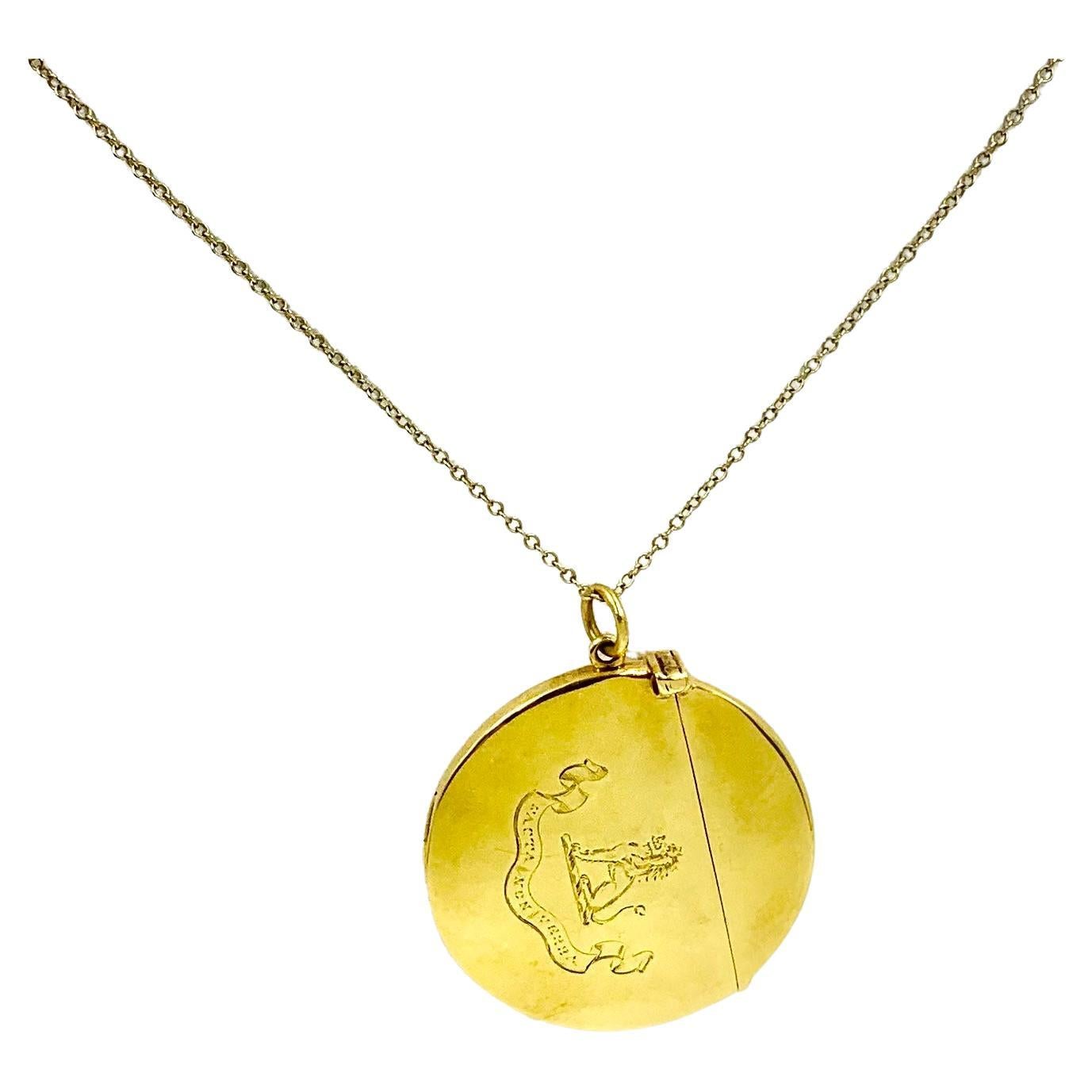 Large Antique Edwardian Armorial 18K Gold Lion Crest Pendant, Sampson Mordan