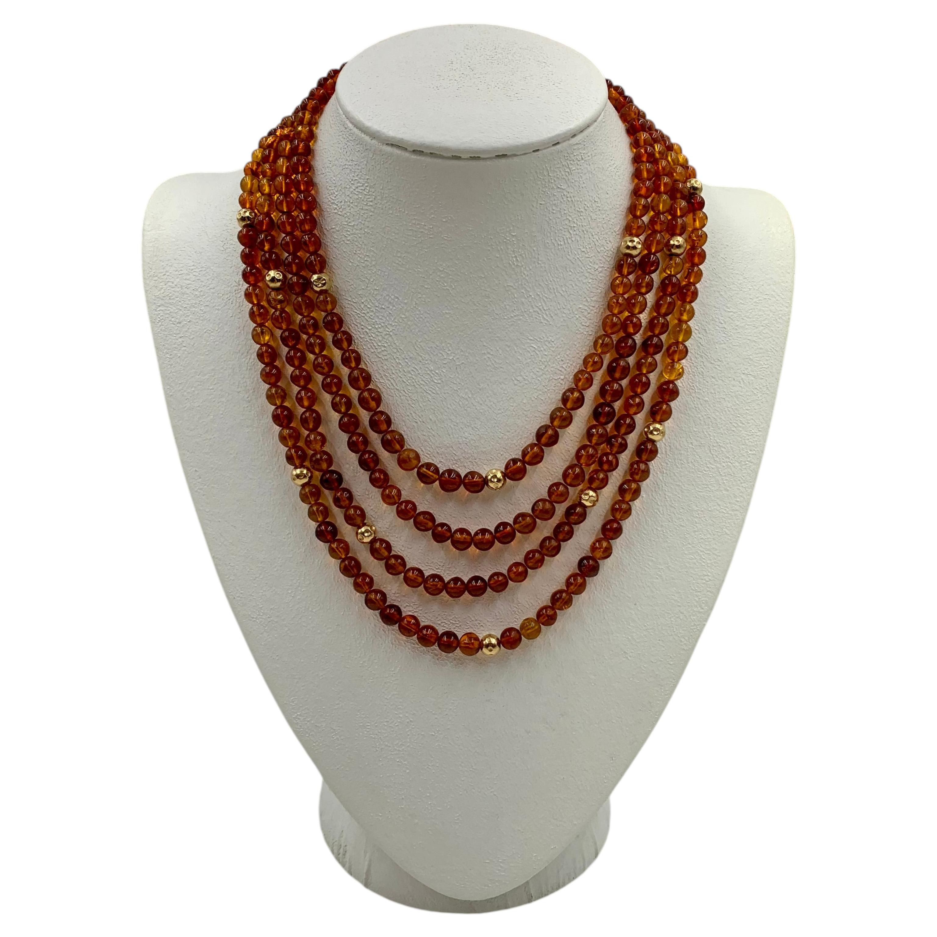 Début du 20e siècle - Collier multi-brins en ambre miel et or 14K