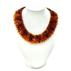Estate Natural Baltic Amber 14K yellow Gold Wide Collar Necklace, 20th Century