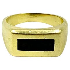 Vintage 1970's Modernist Heavy Solid 18K Gold and Wood Signet Ring