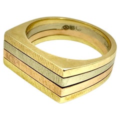 Estate Tri-Color Rose, White and Yellow 14K Gold Tiered Signet Ring