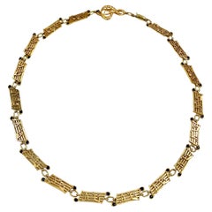 Vintage Musical Symbols Substantial 18K Yellow Gold Diamond Sapphire Statement Necklace