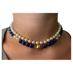 14K Yellow Gold Bead, Lapis Lazuli, Cultured Pearl Transformable Necklace