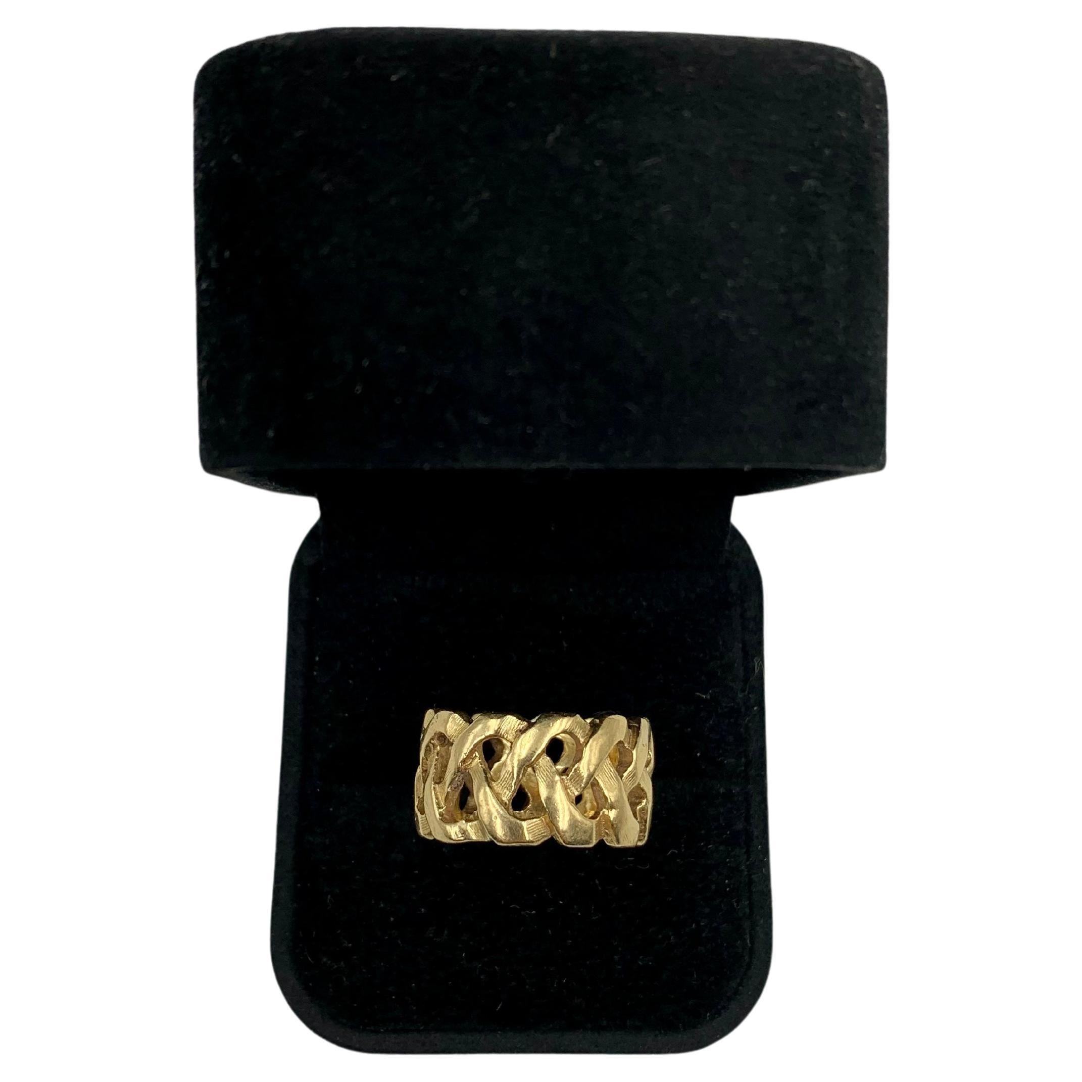 Eternal Love Knot 14K Yellow Gold Wide Cigar Band Ring, 20th Century