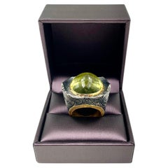 Meltem Kurtulan 42.25 TCW Lemon Quartz Diamond 24K Gold Silver Statement Ring