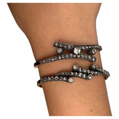 Pair French Antique Rose Cut Diamond 18K Gold Bracelets, Early Marcus & Co.