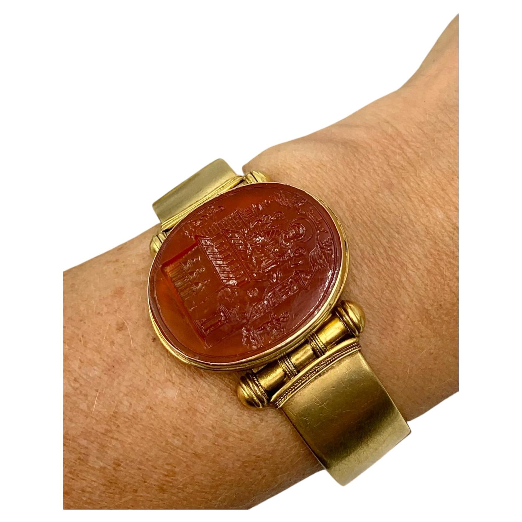 Antike Etruscan Revival 15K Gold Karneol Intaglio Medaillon Armband