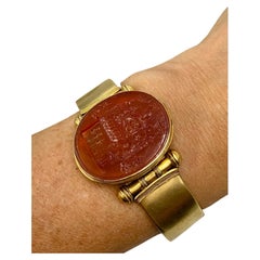 Antique Etruscan Revival 15K Gold Carnelian Intaglio Locket Bracelet
