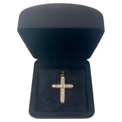 Fine Antique Georgian Old European Cut Diamond 14K Yellow Gold Tri-Lobed Cross