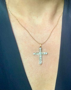 Fine Antique Georgian Old European Cut Diamond 14K Yellow Gold Tri-Lobed Cross