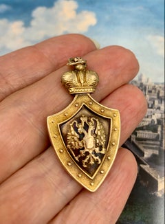 Rare Antique Russian Imperial 14K Yellow Gold Jeton Pendant
